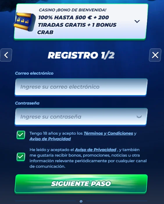 Registro en Bassbet Casino con bono Formulario de registro de Bassbet Casino con bono de bienvenida y oferta de bonificación